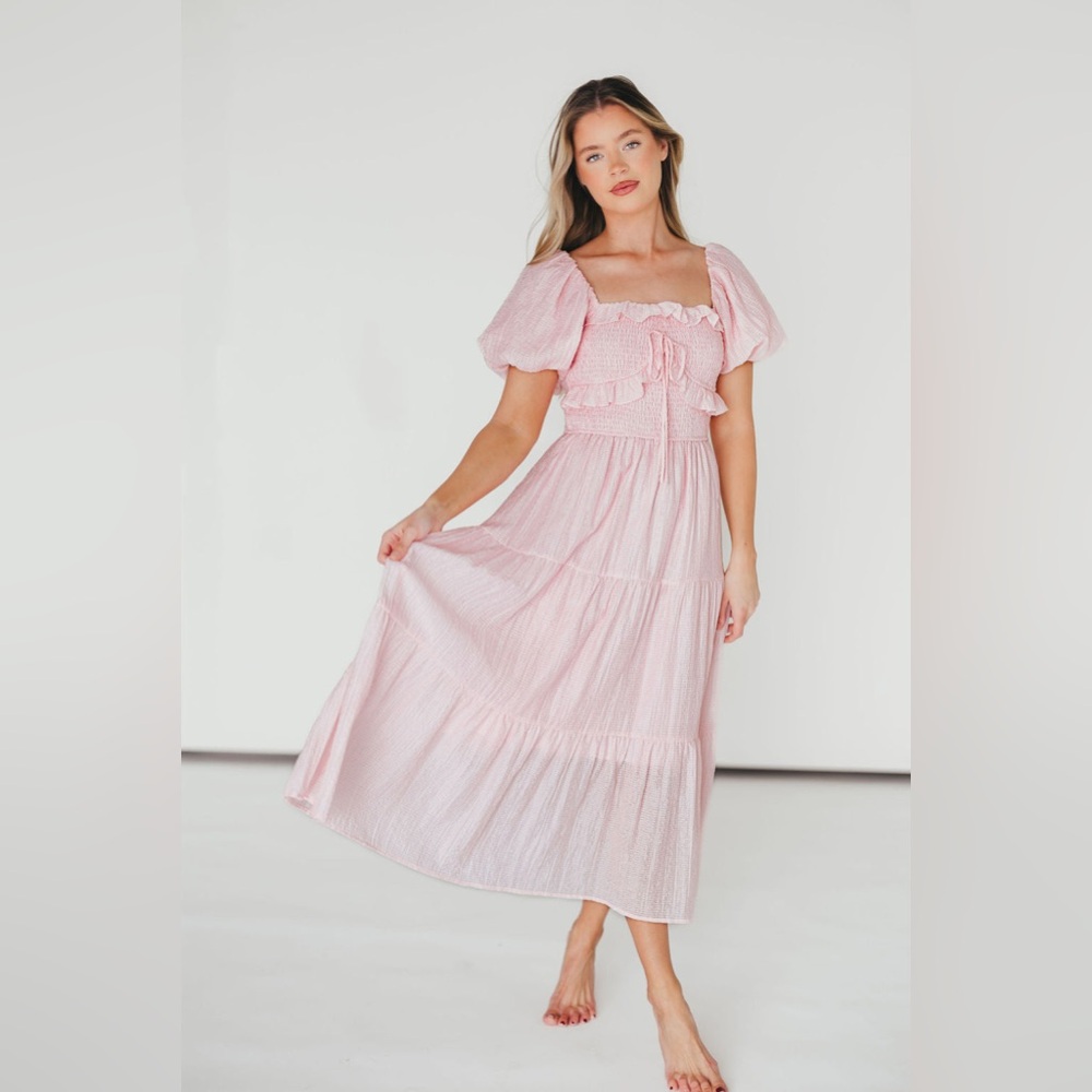 Worth Collective Lainey Ruffle Midi Dress in Light Pink